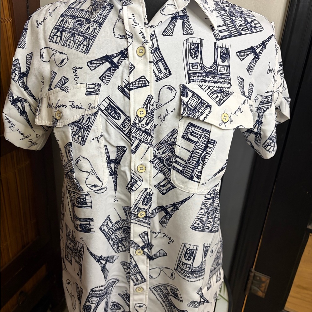 Karl Lagerfeld White and Navy Graphic Shirt